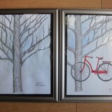 冬のイチョウと赤い自転車