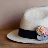 pomponブローチ(yellowpink-blueflower)