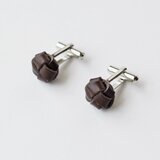 本革〈焦茶〉玉結び カフスボタンの画像