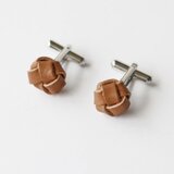 本革〈茶〉玉結び カフスボタンの画像