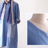 コットンダンガリー　空のブルー　バックフレアラインワンピース