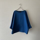 たっぷりしたお袖のフレアー感がきれいなトップス　リネン100％【着丈延長オプションあり】ブルー