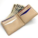 ショートウォレットver.2/札入れ/折り財布　ヌメ革：ナチュラル【選べるステッチカラー】(r102)