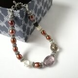 アメジストのアンティークブレスレット　スモーキークォーツ　バロックパール　シルバー