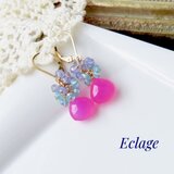 〈14kgf〉ピンクカルセドニーの華やかピアス