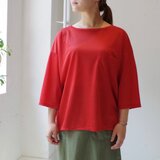 ゆったりシルエットポケットロンT　8分袖   "red"