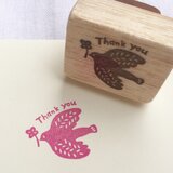 消しゴムはんこ【thank you】鳥とクローバーの画像