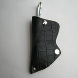クロコダイル型押しキーケースブラック