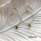 スワロフスキーとフープのピアス グレー 14kgf