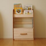 木製の丸いデザインの絵本棚(マガジンラック) 60幅90高 下段ドロワー 受注生産