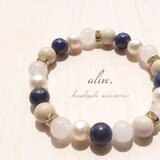 天然石ブレスレット014 alive プレゼント コットンパール ラピスラズリ ゴールド 記念日 誕生日 ファッション