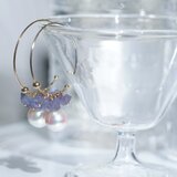 【送料無料】K18 タンザナイト原石・国産アコヤパールピアス ペア