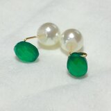 宝石質グリーンオニキスAAA　スタッドピアス　14kgf
