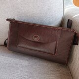 ハンドメイド 手縫い 本革 ショルダーバッグ こげ茶色