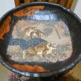 実家へプレゼント！一閑張り　虎柄大きな作品　力作