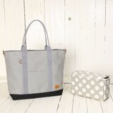 バッグinバッグ付き♪2way帆布カメラトートバッグ/グレーブラックドット