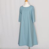 【S】シンプルフレアワンピース ハーフリネン（ブルーグリーン）
