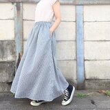 ふんわりダブルガーゼのロングスカート＊ヒッコリーデニム風ストライプ＊マキシ丈＊コットン100％