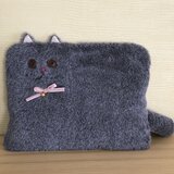 iPadケース／猫型チャコールグレー（ファー×ツイード）