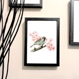 オリジナル 手描き 水彩  雀と桜 アートポスター　A4サイズ