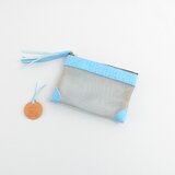 サメ革ナイロンメッシュ ポーチ小【ブルー　シルバー】／百貨店モデル／お守りコイン入り／シャーク