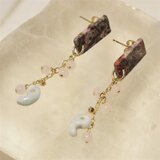 ひすい勾玉 x レオパードスキン ピアス