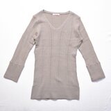 ランダムリブニット 七分袖 Vネックニット 【GREGE グレージュ】a mon gout am-3137 アモング