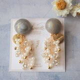 グレーカボションピアス/イヤリング