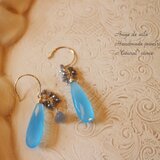 【14ｋｇｆ】ブルーカルセドニー＆グレームーンストーンピアス