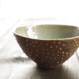焼き締め釉彩　飯碗　葉