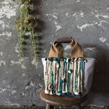 四角トートbag 裂織り本革ハンドル
