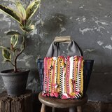 四角トートbag 裂織り本革ハンドル