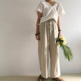レデイーズ リネンパンツ リネンワイドパンツの画像
