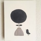小な鳥と大きな花　（木製パネル）