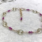 オリーブクォーツとルビーのブレスレット【K14GF】