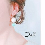 希望を持たせてくれる 天然石イヤリング ノンホールピアス ピアス 夏 ラフィアボール ハート グリーン ホワイト（D-0568）