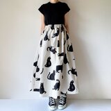 こなまいきな黒猫のロングスカート＊ポケット付き＊マキシ丈＊国産コットン100％＊ホワイト