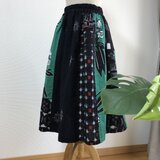 藍染木綿　久留米絣　しゃくなげ刺し子　ギャザースカート　フリーサイズ