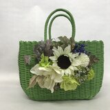 花付きバスケット　グリーン　かごバック　#55