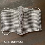 洋服屋さんの立体マスク＊リネン・黒ギンガムチェック柄＊送料無料