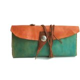 ロングウォレット　手染め ブルー×赤茶