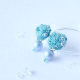 【2way】シルクレースとスワロフスキーのビジューピアス(ターコイズブルー)