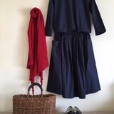 【送料無料】コットン100シンプルブラウス（ネイビー）