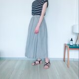 春夏　裏地付きギャザースカート　シルバーグレー