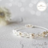 雨音　スワロフスキーパールのレース調マクラメ編みブレスレット（生成り）