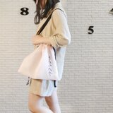 ●シアーピンク●シアー2WAY巾着バッグ ショルダーバッグ  手刺繍●シースルー オーガンジー メッシュ