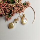 淡水パール　オレンジ　コイン　14kgf　フックピアス　　