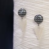 手織り三河木綿ピアス【再販】モノトーンピアス/丸/三角/023【受注制作】