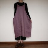 受注製作　リネン　サイドギャザーエプロンワンピース　オールドローズ