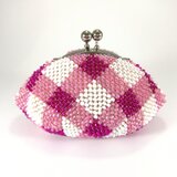 ビーズがま口 ピンク ギンガムチェック